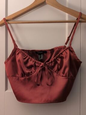 Forever 21 Satin Tie-Front Crop Top Halter Dark Rose  Gold